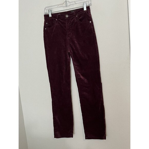 Adriano Goldschmeid The Isabelle High Rise Straight Crop Burgundy Velvet Size 25 - Picture 1 of 13